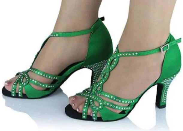 New Markdowns Green Rhinestone Ballroom Latin Salsa Performance Dance Heels