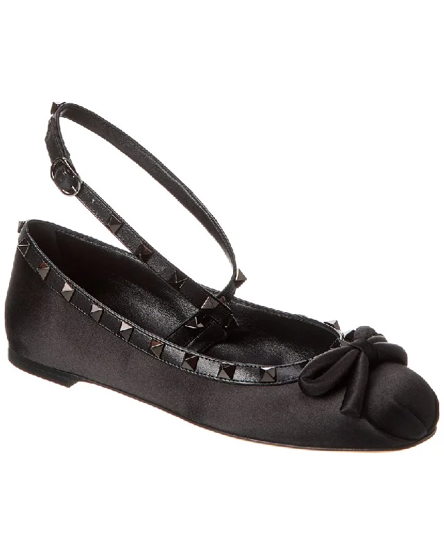 Weekend Discounts to Snag Valentino Rockstud Satin & Leather Flat