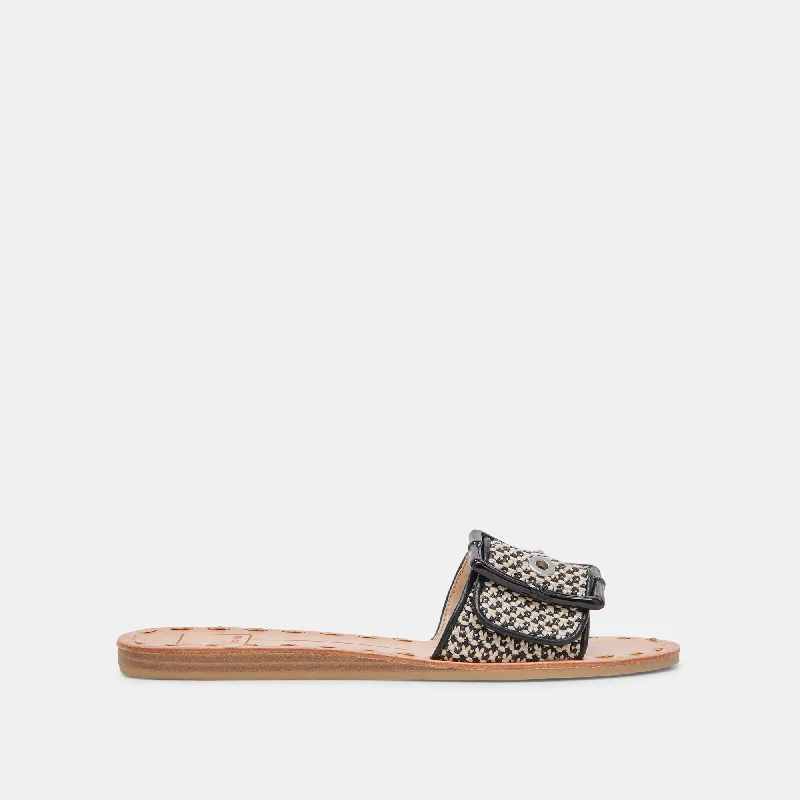 Super Bargain DASA WIDE SANDALS BLACK NATURAL RAFFIA