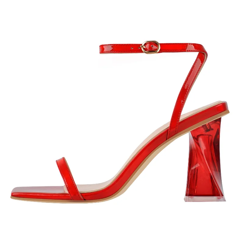Weekend Shopping Bliss Square Open Toe High Heels Red Sandals