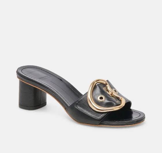 Weekend Specials to Celebrate The Slide Sandal with Oversized Gold Buckle in Black