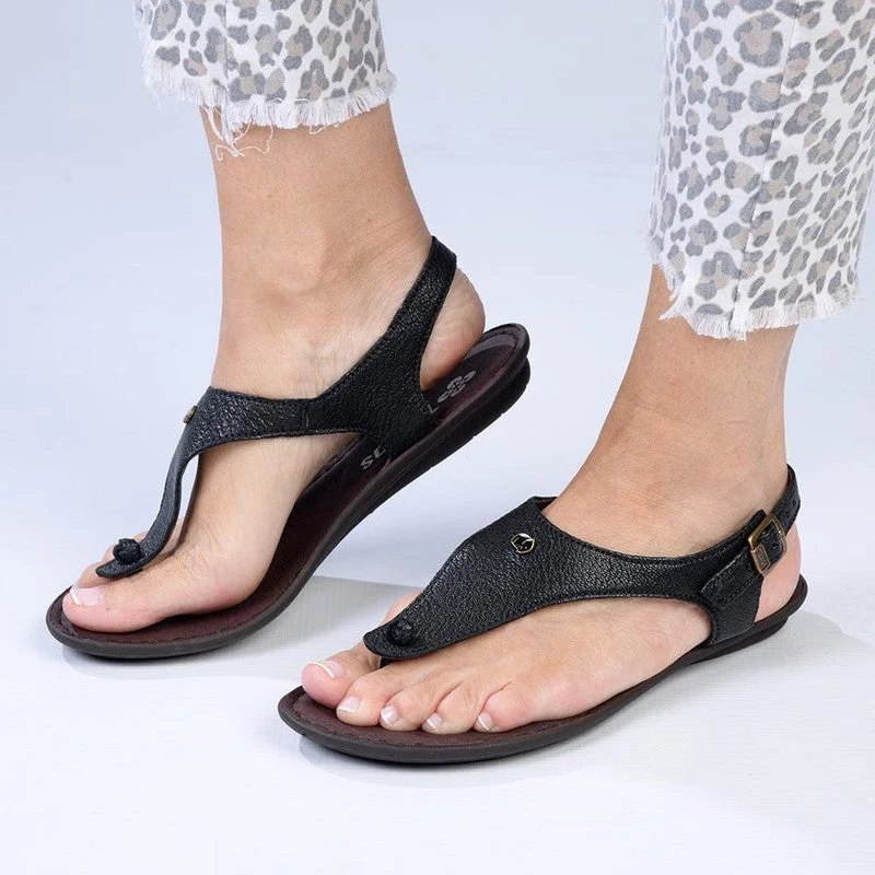Year-End Clearance Tsonga Ovaroli Leather Thong Sandals - Black Cayak