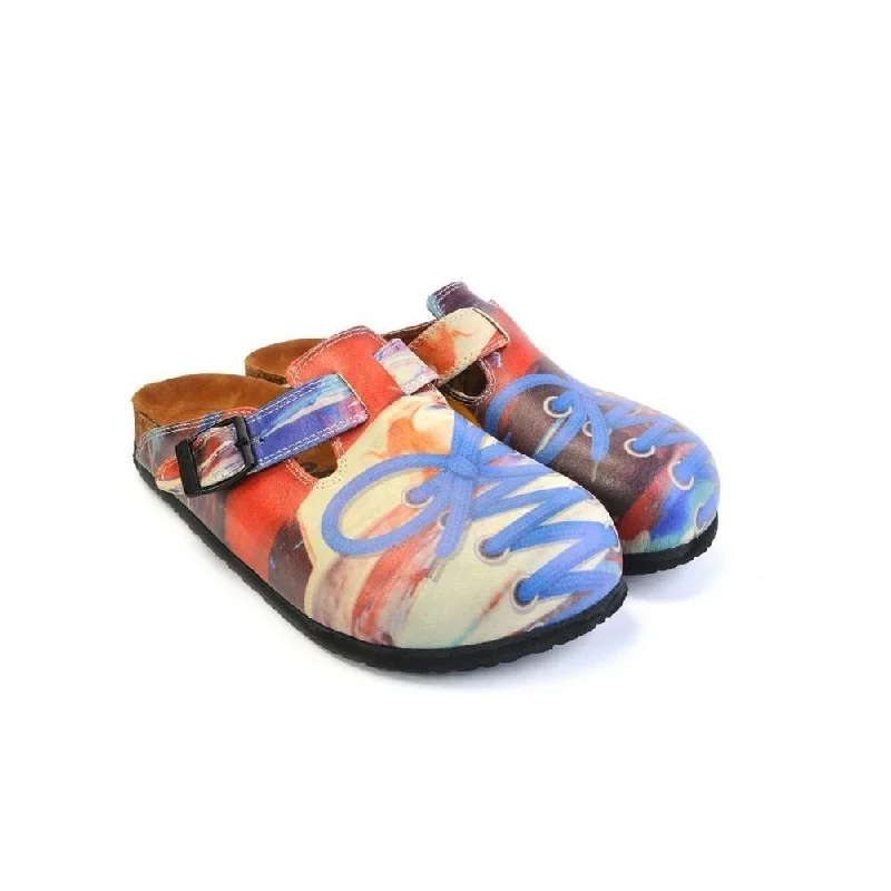 Weekend Specials to Snag Red & Blue Lace-Up Print Slip-On Mule CAL369