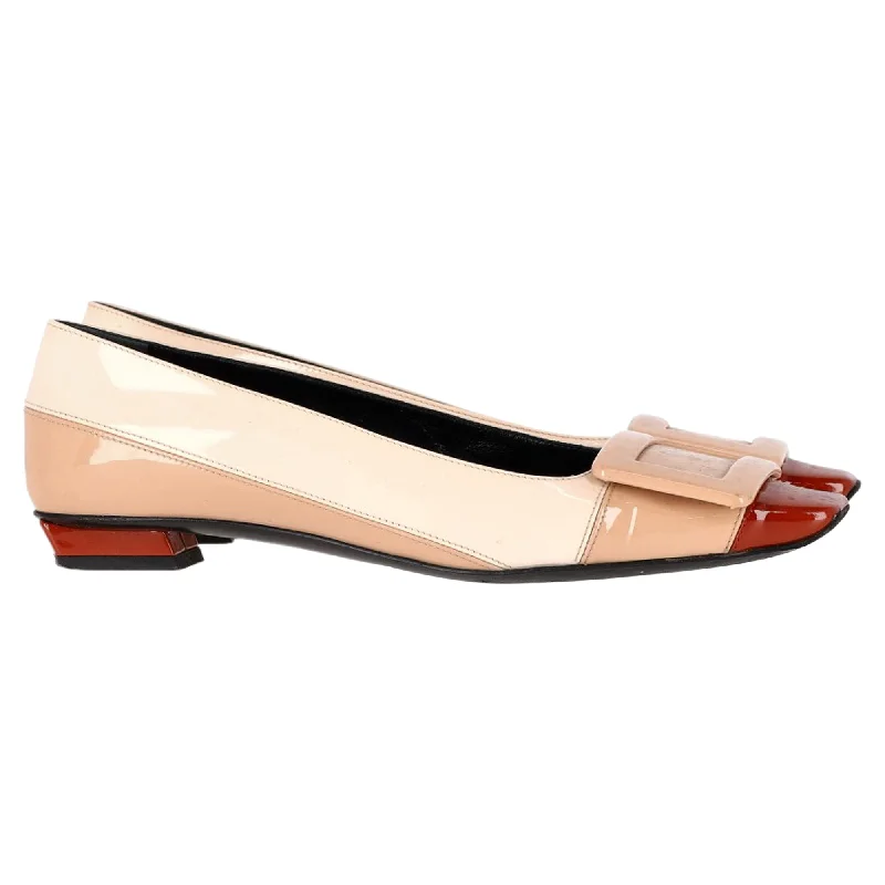 Weekend Specials You Can't Miss Roger Vivier Belle Vivier Buckle Flats in Beige Patent Leather