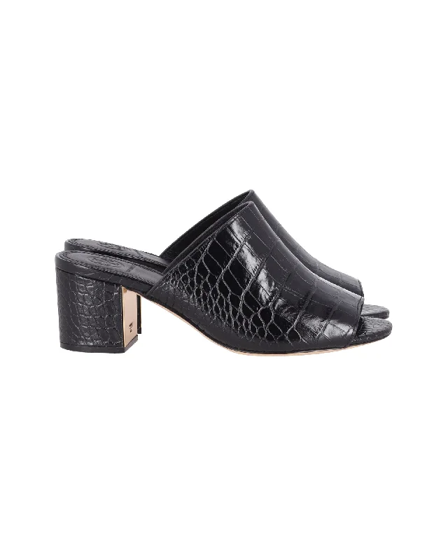 Weekend Deals to Make You Happy Tory Burch Martine Croc-effect Mules in Black Leather